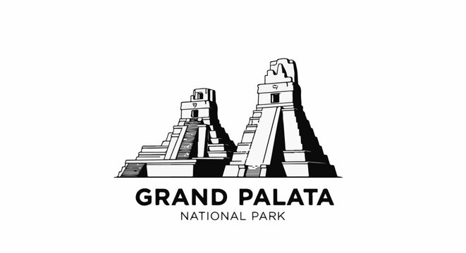 Stylized depiction of ancient pyramids with bold text below
