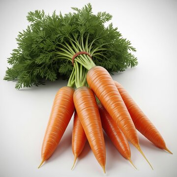 Vibrant Bunch of Orange Carrots with Green Tops on White Surface