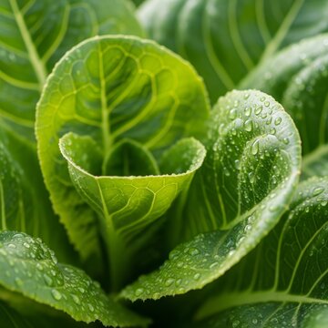 Close Up of Vibrant Green Romaine Lettuce with Water Droplets