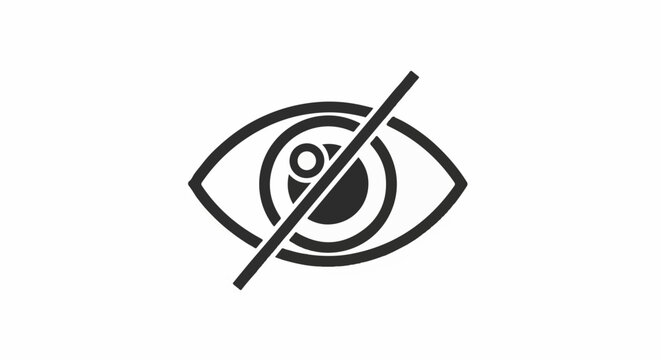 Stylized eye symbol with a diagonal line through the pupil