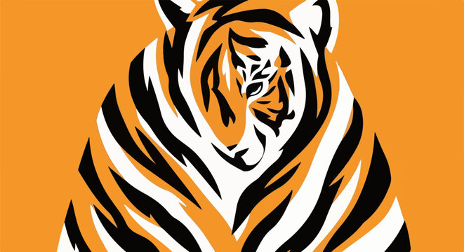 Stylized tiger face with bold black, white, and orange stripes