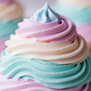 Pastel Swirl Frosting Close Up on White Background Confection