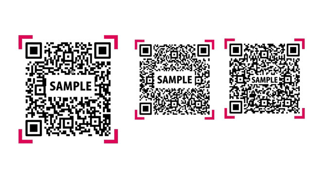 Sample QR codes with red corner markers on a white background, presented in a grid layout