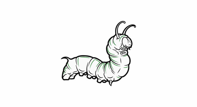 Stylized illustration of a caterpillar with segmented body, antennae, and legs