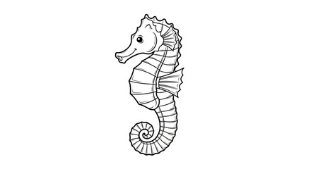 Fototapeta premium Seahorse illustration, black and white line drawing, isolated on white background.