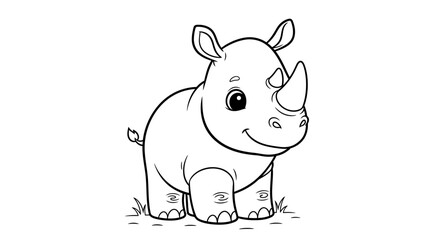 Obraz premium Cute cartoon baby rhinoceros outline, simple vector illustration for coloring