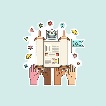 Flat Vector Simchat Torah Celebration Scene