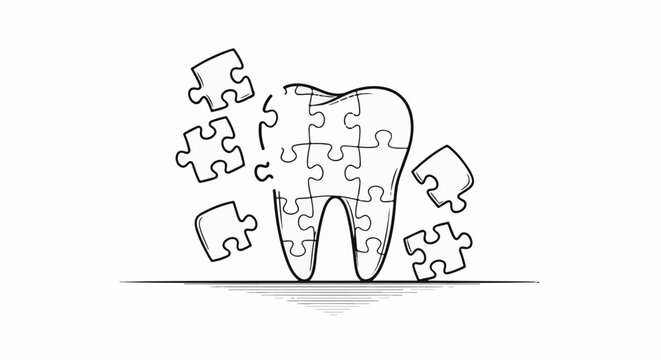 Tooth puzzle pieces scattered, symbolizing dental health