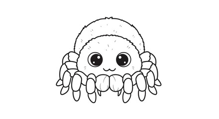 Obraz premium Cute cartoon spider, line art, black and white, simple illustration, friendly character