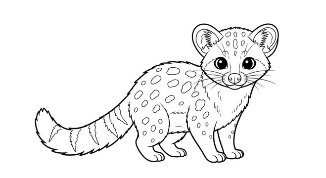 Cute Spotted Civet Cat Line Art Illustration