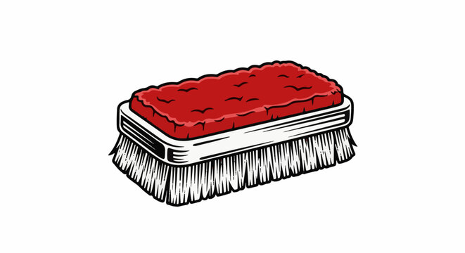 Stylized illustration of a scrub brush with a red bristled head