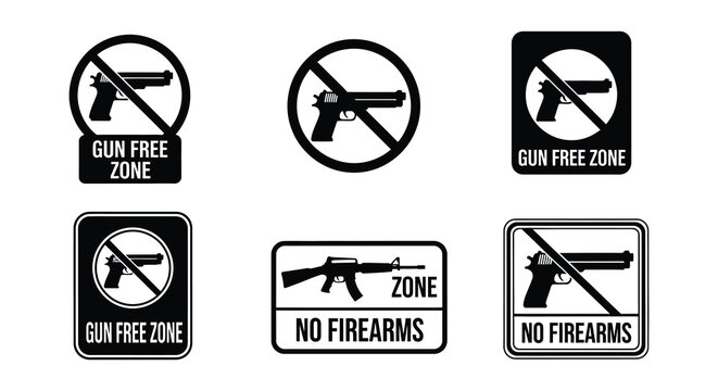 Gun free zone signs various styles prohibiting firearms and weapons