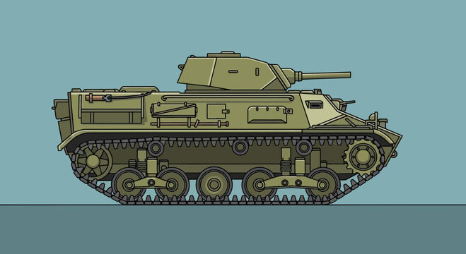 Pixel art illustration of a vintage military tank.
