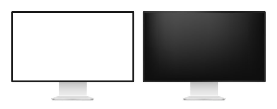 Realistic Computer Monitor Display Mockup Front View with Blank and Real Glass Screen Isolated on Clean Transparent Background