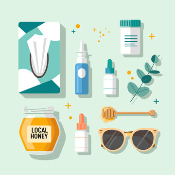 Flat Vector Illustration of Allergy Season Survival Kit