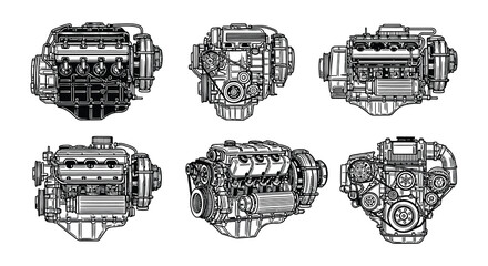 Obraz premium Detailed line art illustration of various internal combustion engines