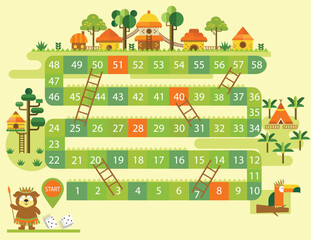 World tour board game template,Funny frame, ladders game, Vector illustrations. © issaystudio