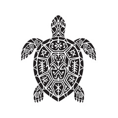 Naklejka premium Black Tribal Art Sea Turtle with Mandala Zentangle Pattern, Ethnic Boho Style Marine Animal Silhouette Vector Illustration Isolated on White for Tattoo and Wall Art