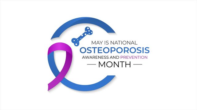 Osteoporosis awareness animation featuring ribbon symbol and bone icons in a clean flat vector style, designed for healthcare education campaigns.  Healthcare 4k video animation scene.