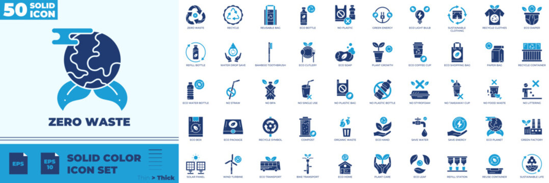Zero Waste Solid Color Editable Icons set