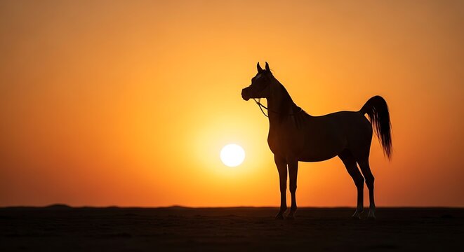 Horse silhouette at sunset in the desert