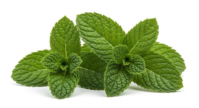 Fresh peppermint and spearmint leaves isolated on white background provide a fragrant herbal ingredient and aromatic garden spice for healthy tea and natural medicine