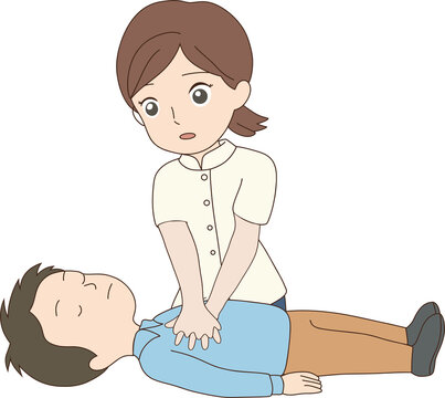CPR First Aid Illustration &ndash; Performing Cardiopulmonary Resuscitation