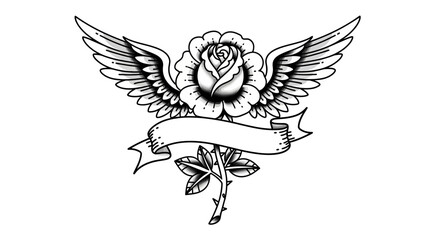 Obraz premium Winged Rose Tattoo Design with Banner