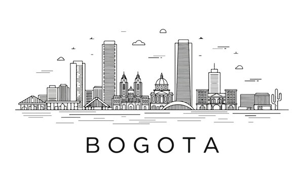 Bogota Colombia city skyline outline illustration with landmarks