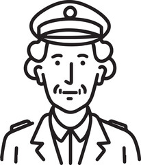 Obraz premium Hand Drawn Elderly Female Police Officer Black and White Illustration in Minimal Line Art Style Design
