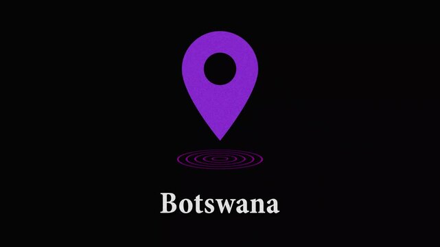 Botswana location pin icon animation on black background with ripple effect map gps navigation travel destination