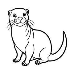 Fototapeta premium Cute line drawing of a sitting otter on transparent background vector illustration