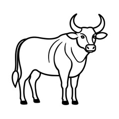 Fototapeta premium Bulls head horns livestock farm animal standing side view line art illustration