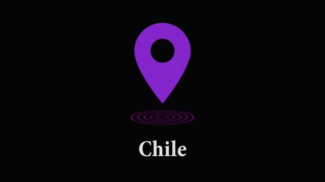Animated location marker with the word chile below it on a black background map pin place destination geo map pin place destination