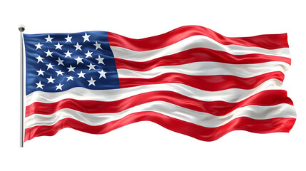 Waving American flag in a clear sky during daylight hours showcasing its design and colors