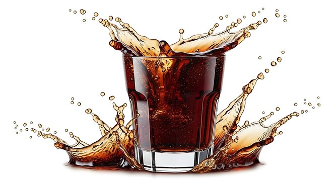 Splashing cola in a clear glass.