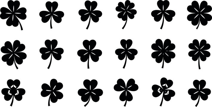 Black four leaf clover silhouettes on white background shamrock black silhouettes