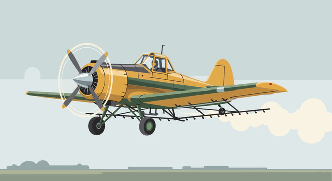 Crop Duster Airplane Spraying Fields