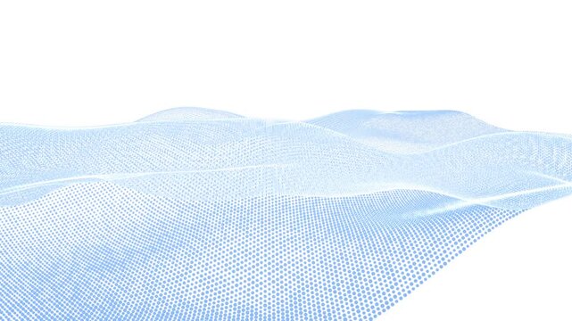 Soft blue dotted waves forming a smooth abstract landscape, minimal clean background with flowing mesh motion, modern airy design with gentle depth