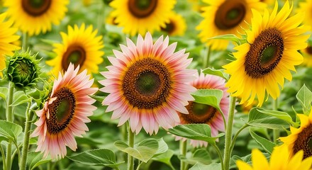 Fototapeta premium Vibrant Sunflower Field in Bright Summer Light.