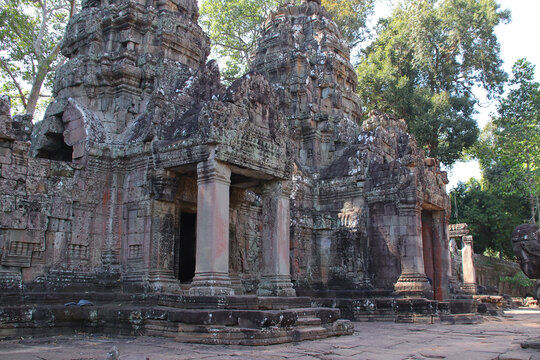 ruined ancient khmer hindu and buddhist temple (preah khan) in angkor in siem reap in cambodia 
