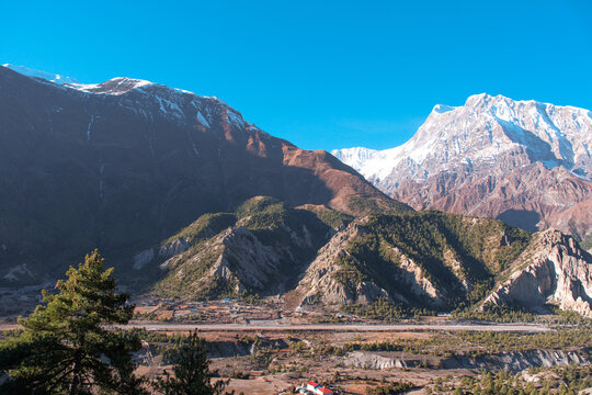 Breathtaking Annapurna Mountain Range Panorama on the Trekking Route from Ngawal to Manang Nepal