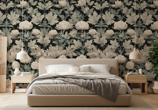 Bedroom wallpaper mockup