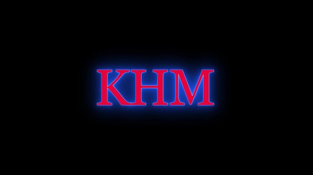KHM letters glowing in red with a blue outline, pulsating on a black background, creating a dynamic and vibrant visual effect
