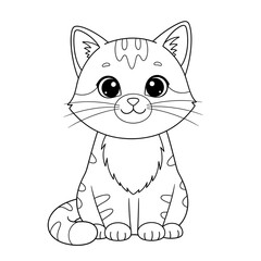 Obraz premium Cute cartoon cat outline, simple line art, coloring page for kids
