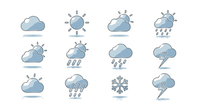 Weather forecast icons set, meteorology symbols