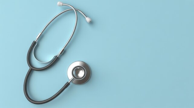 Medical stethoscope on a solid light blue background