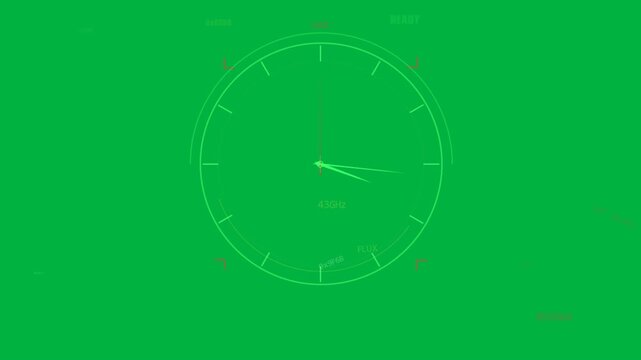 LOCK appearing, HUD dial sweeping on transparent grid, arc advancing, probe aligning for tracking
