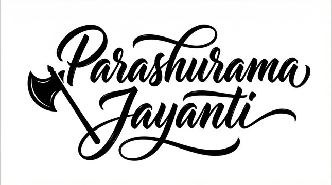 Parashurama Jayanti Black Calligraphy Typography with Axe Letter P Luxury Minimal White Background