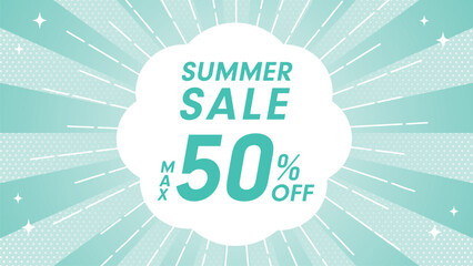 Mint green radial sunburst background with copy space and white frame for sale promotion banner design ミントグリーンの放射線背景 白い枠 コピースペース セール バナー用 抽象グラデーション背景 ©  camellia